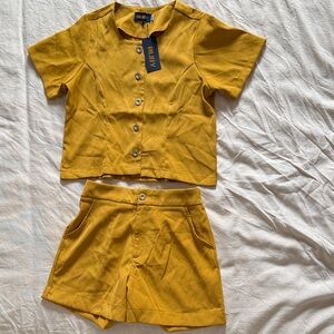 Ruby Mustard Yellow Button-Up Top & Short Set